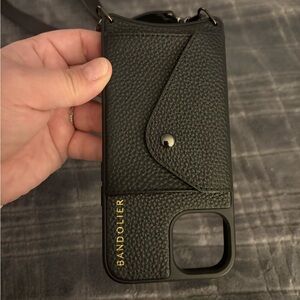 Bandolier Black Leather Textured iPhone 14 Phone Case with Strap